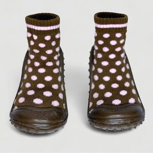 Skidders Brown Baby Shoes with Pink Polka Dots Size 8 / 24M Walker